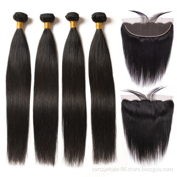 Wholesale Raw Cuticle Aligned Hair 100 Virgin Remy Human Hair Mink Brazilian Hair Straight 3 Bundles With Lace Frontal Closure